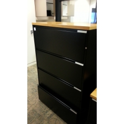 Meridian Black 4 Drawer Lateral File Cabinet with Wood Top